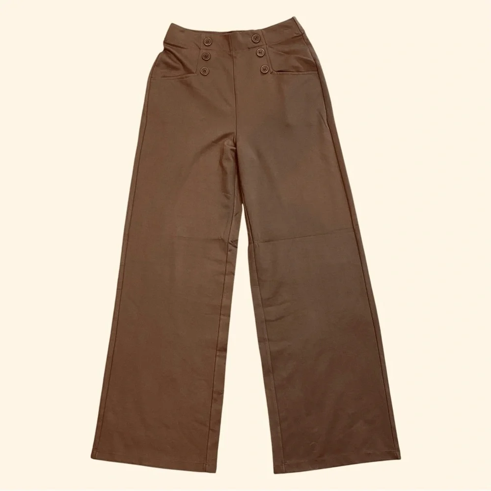 Max Studio London Chocolate Wide-Leg Sailor Womens Pants Trousers | Size S - Picture 1 of 12